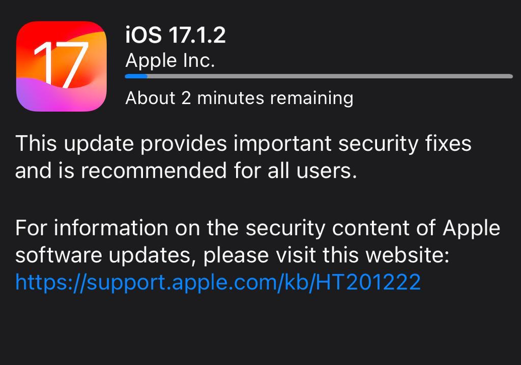Apple Urges Users to Download the Latest iOS Version 17.1.2 Update